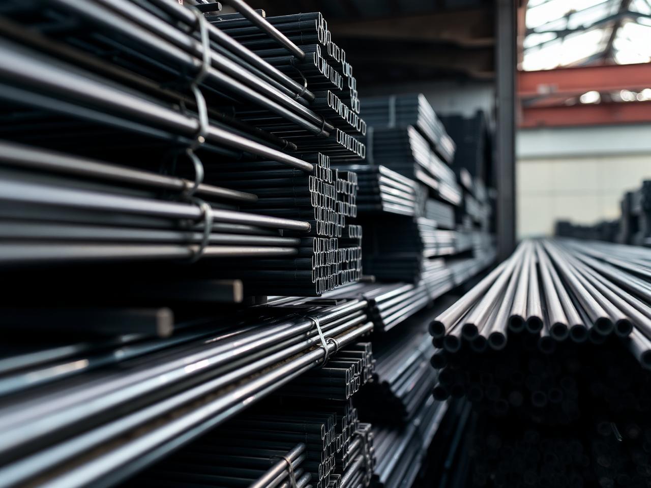 Stacks of structural steel rebar